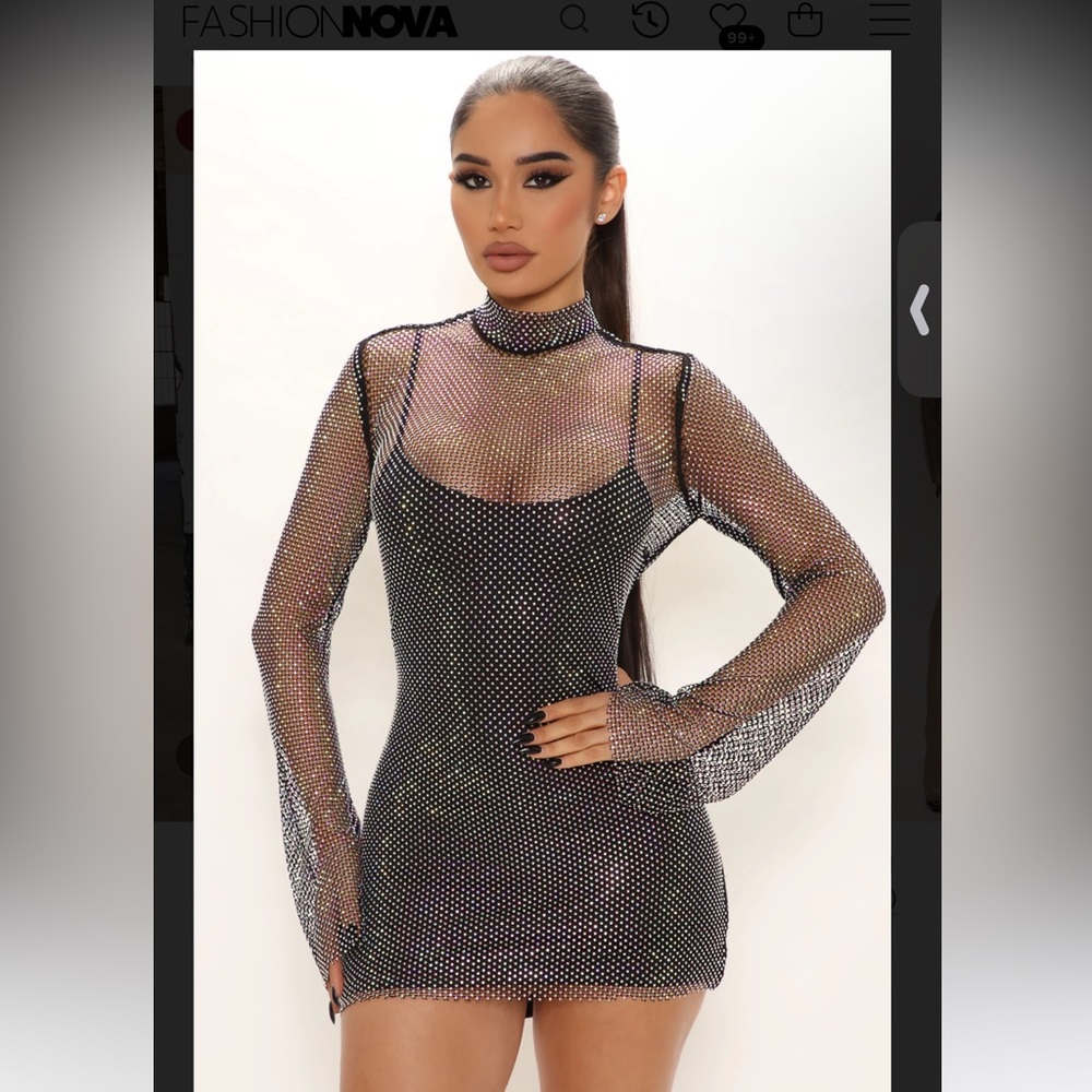 Rhinestone Affair Mini Dress - Black